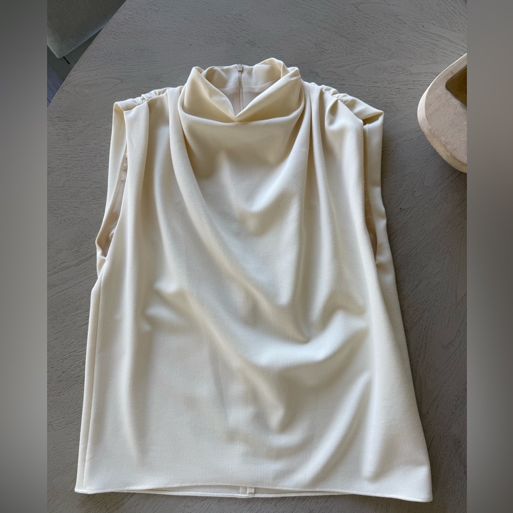 Zara Cream Sleeveless Draped Neck Top